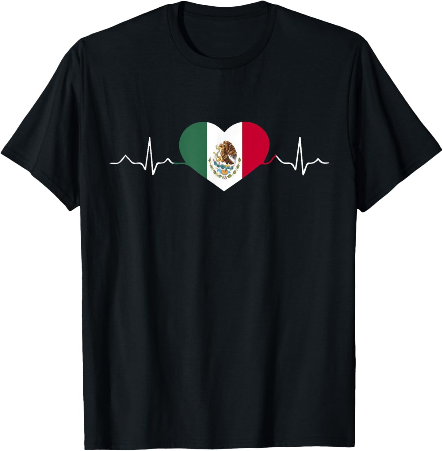 Heartbeat Mexico Flag, 16 September Mexican Independence Day T-Shirt