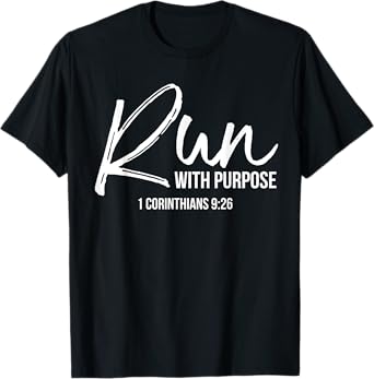 P37 Design Studio Jesus Shirts Christian Runner Gift Running Gear Run With Purpose Quote T-Shirt - Women's, Black, Small, Short Sleeve, Classic Fit, Cotton 100%