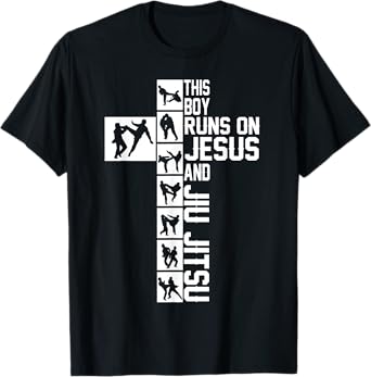 christian jiu jitsu tee this boy runs on jesus and jiu jitsu T-Shirt