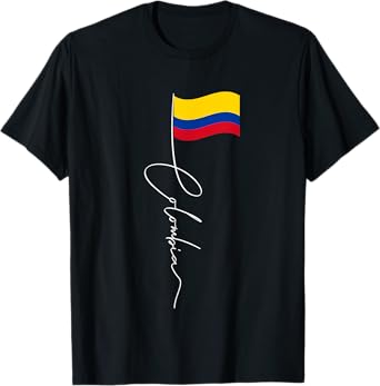 Family Heritage Gifts Colombia Signature Flag Pole Unisex Adults Black Retro Flag T-Shirt