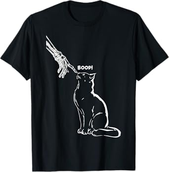 Black Cat Skeleton Hand Boop Halloween Pet Women Girls Kids T-Shirt