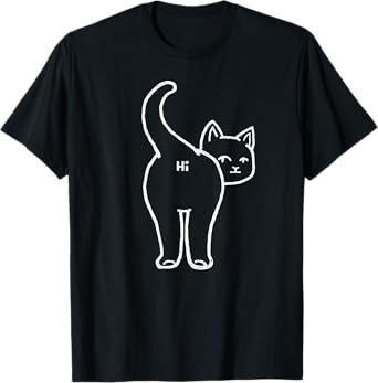Vintage Hello Cat Lady Butt Minimalist Line Hi Humor Cat T-Shirt