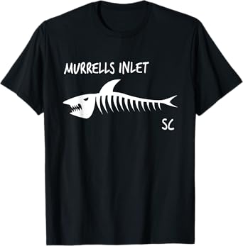 Murrells Inlet SC Shark Skeleton White Print T-Shirt