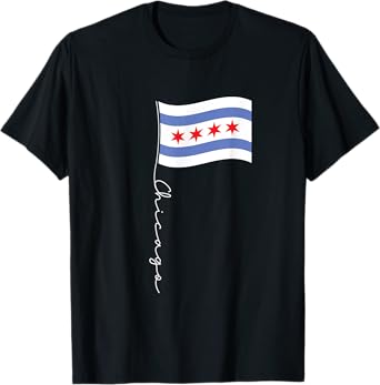 Family Heritage Gifts Chicago Signature Flag Pole - Elegant Chicagoan Flag T-Shirt