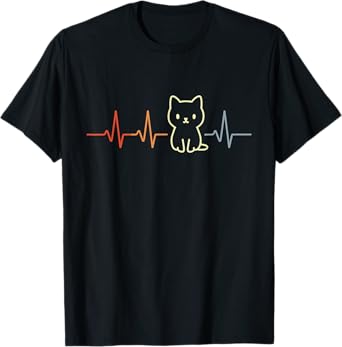 Retro Kawaii Cat Heartbeat Vintage T-Shirt