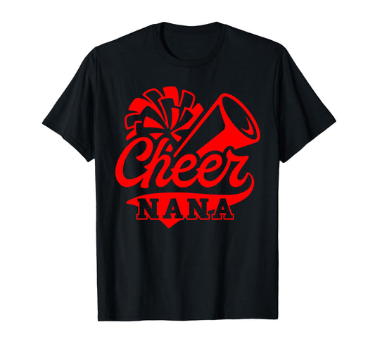Cheer Nana Biggest Fan Leopard Print Black And Red Pom Pom T-Shirt