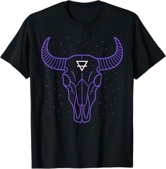 Bull Skull Earth Symbol Tribal Cosmic Line Art T-Shirt
