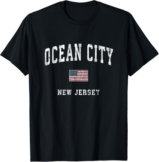 Ocean City New Jersey NJ Vintage American Flag Sports Design T-Shirt