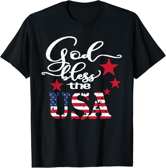God Bless The USA 4th of July Patriotic US Flag T-Shirt