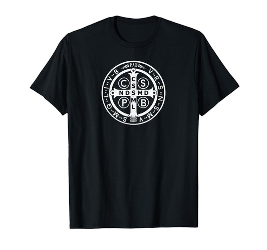 Street, Benedict Medal Catholic Saint Cross Prayer T-Shirt