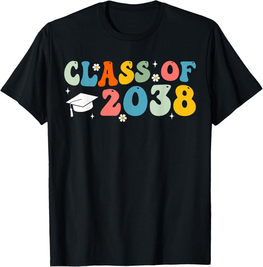 Class of 2038 Grow With Me Kindergarten Graduation Groovy T-Shirt