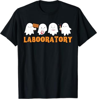 Labooratory Cute Ghost Halloween Laboratory Lab Scientist T-Shirt