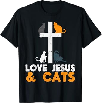 Cross Love Jesus Cats Animal God Christian Pet Lover Gift T-Shirt