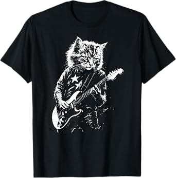 Funny Rock Cat Playing Guitar for Men Women Music Cat Lover T-Shirt