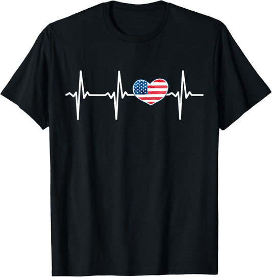 Heartbeat EKG America Heart Love Patriotic 4th of July T-Shirt