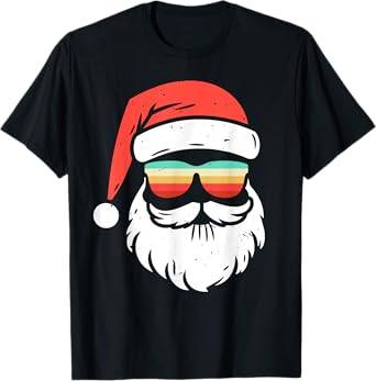 Retro Xmas In July Sunglasses Santa Summer Christmas In June T-Shirt