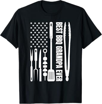 Mens Best BBQ Grandpa Ever - Barbecue Grandpa Smoker And USA Flag T-Shirt