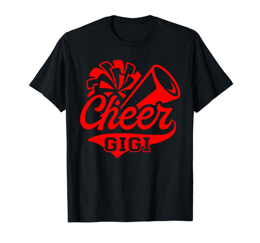 Cheer Gigi Biggest Fan Leopard Print Black And Red Pom Pom T-Shirt