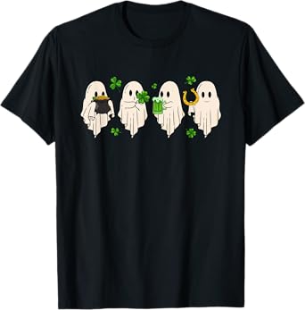 Cute Ghost Hold Clover Beer Spooky St Patrick's Day T-Shirt