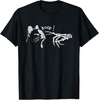 Black Cat Skeleton Hand Boop On A Cat's Nose Funny Halloween T-Shirt for Men Women Kids