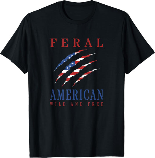 Feral American Wild And Free Patriotic American Flag T-shirt