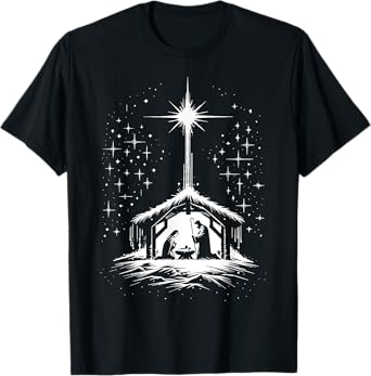 Christmas Nativity Beautiful Scene Star Bethlehem Catholic T-Shirt