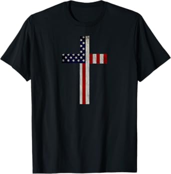 Vintage American Flag Christian Cross USA Patriotic Gift T-Shirt for Women Men