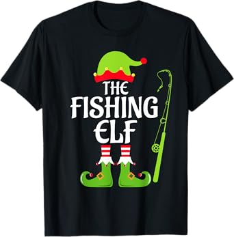 Fishing Elf Matching Family Group Christmas Party Xmas Funny T-Shirt