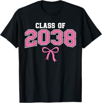 Class of 2038 Grow With Me Kindergarten Pink Coquette Bow T-Shirt