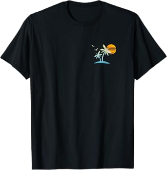 Front Back Heartbeat Sailboat Palm Trees Sunset Island Beach T-Shirt