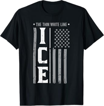 Immigrant Ice US Flag The Thin White Line Men Women Kids T-Shirt