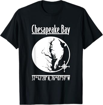 Designed by GeoGearCo Modern Chesapeake Bay Nature T-Shirt, Men's Unisex-Adults, Short Sleeve, Black, Small