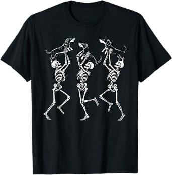 Retro Dancing Skeletons Dachshund Cute Halloween Dog T-Shirt