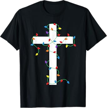 Merry and Bright Christmas Lights Jesus Cross Minimalist T-Shirt