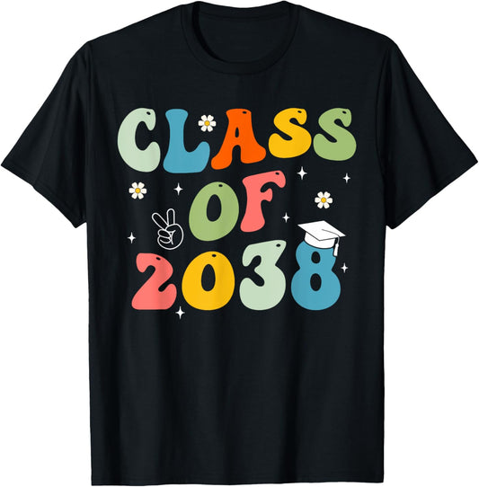 Class of 2038 Grow With Me Kindergarten Graduation Groovy T-Shirt