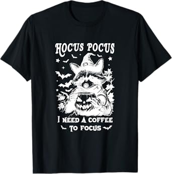 Hocus Pocus I Need To Focus Raccoon Halloween Witch Raccoon T-Shirt