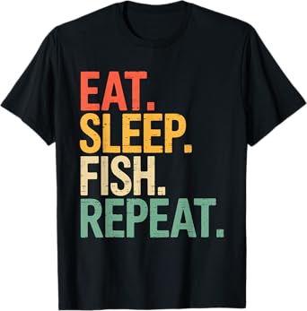 Eat Sleep Fish Repeat Bass Fishing Fisherman Funny Mens Boys T-Shirt