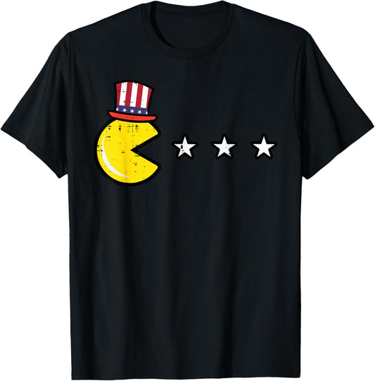 4th July Video Game Eating Stars Retro Gamer Boys Kids Men T-Shirt