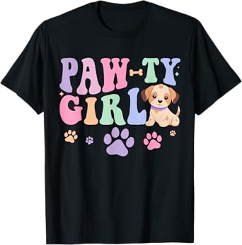 Let's Pawty Girl Birthday Dog Puppy Party Girl Kids Birthday T-Shirt
