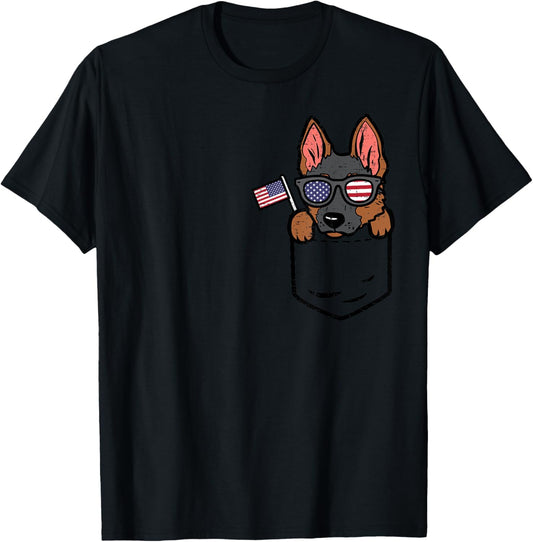 German Shepherd Pocket American USA 4th Of July Fourth Dog T-Shirt