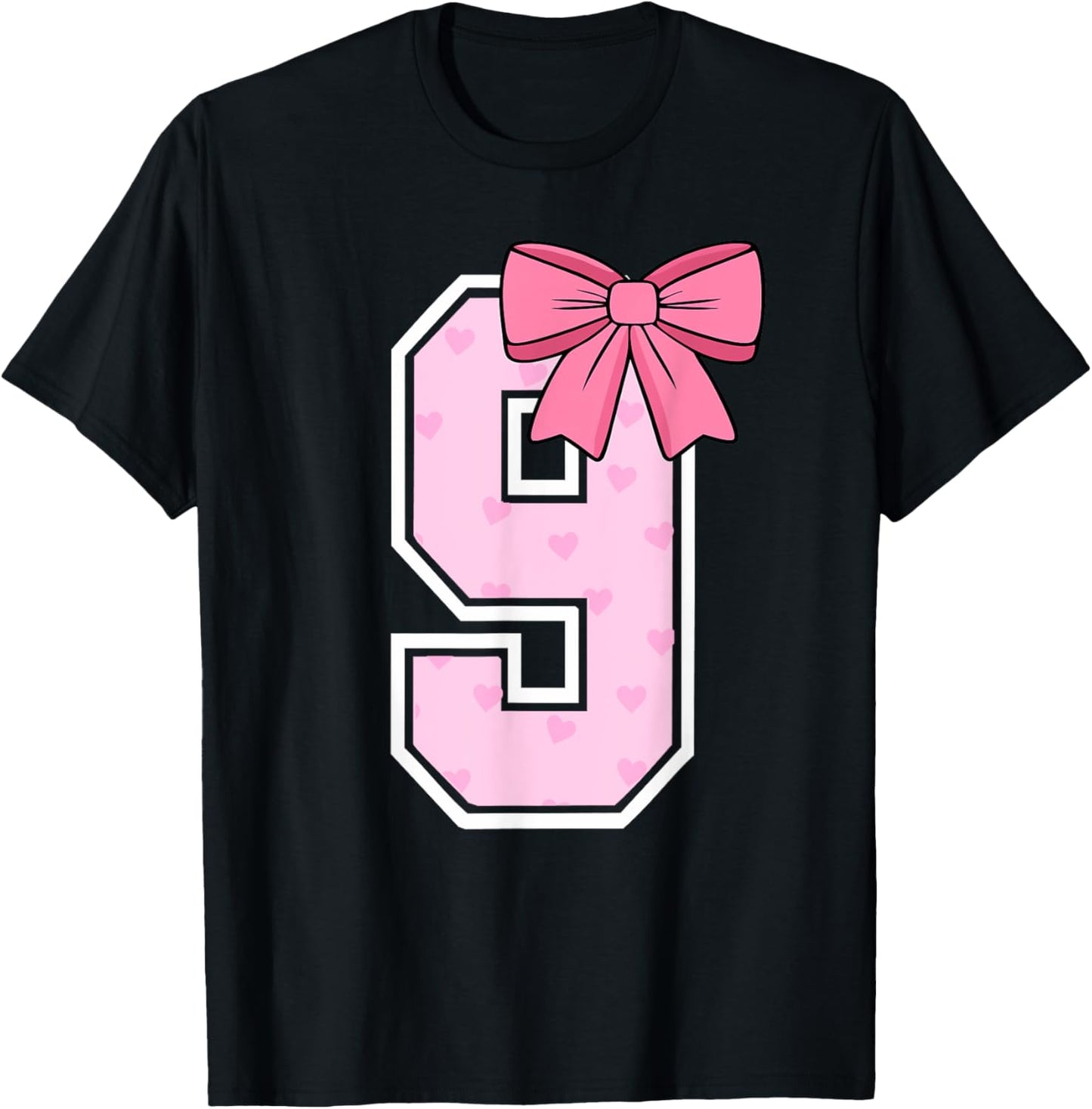 Cute Coquette Bow Pink Number 9 Birthday Girl 9-Year-Old T-Shirt