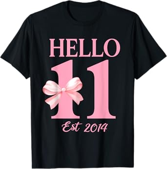 Hello Eleven Est 2014 11th Birthday Girl Coquette Bow Kids T-Shirt