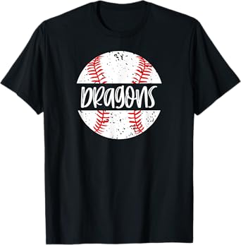 Dragons Baseball Team Mascot School Spirit Game Day T-Shirt