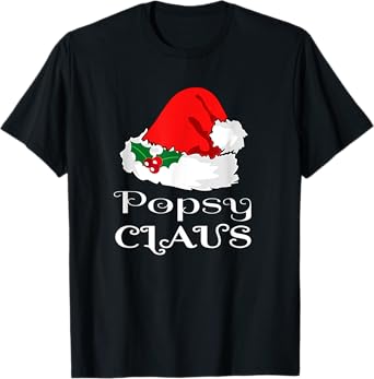 Christmas Popsy Claus Matching Pajama Mens Santa Hat X-mas T-Shirt