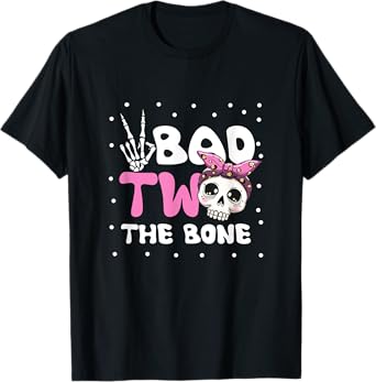 Bad Two The Bone Toddler Halloween 2nd Birthday Checkered T-Shirt