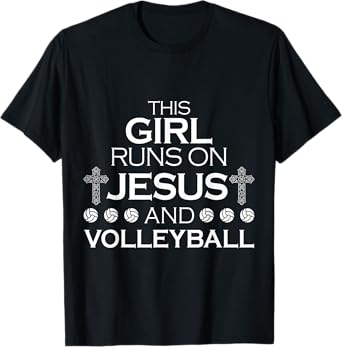 This Girl Runs On Jesus And Volleyball - Girls Volleyball T-Shirt