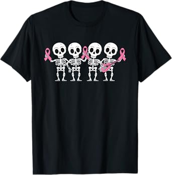Pink Ribbon Breast Cancer Awareness Skeleton Women Men Kids T-Shirt