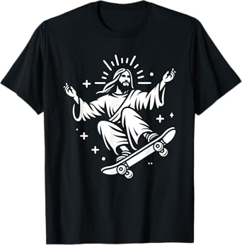 Jesus Riding Skateboard Funny Christian Skateboarding T-Shirt