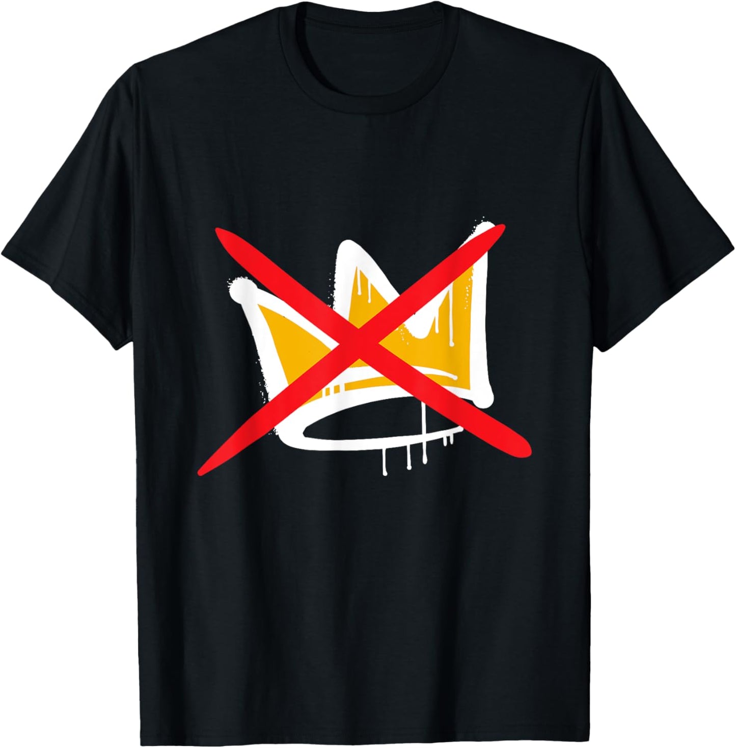 Street Art Crown Design T-Shirt with Red X