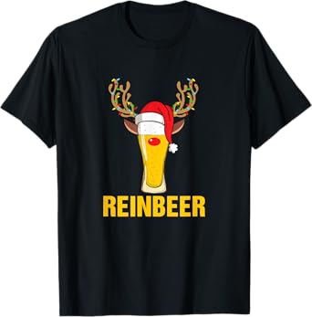 Reinbeer Santa Claus Reindeer Beer Funny Christmas Drinking T-Shirt